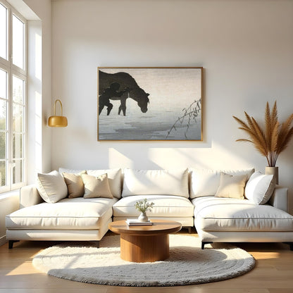 Immerse yourself in the serene elegance of this enchanting artwork, where a lone figure accompanies for Living Room