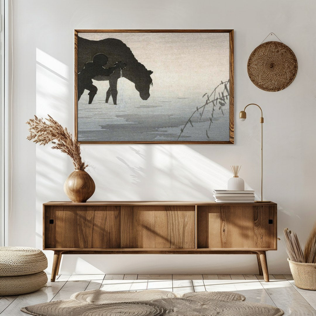 Immerse yourself in the serene elegance of this enchanting artwork, where a lone figure accompanies for Sitting Area