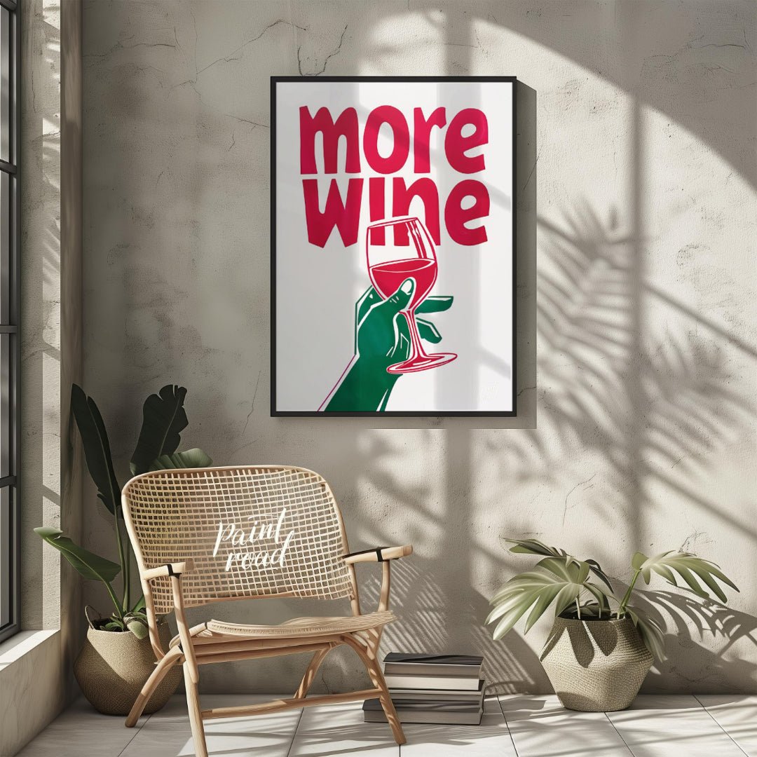 This striking Pop Art graphic features a bold invitation for “more wine”. The phrase “more wine” is… for other