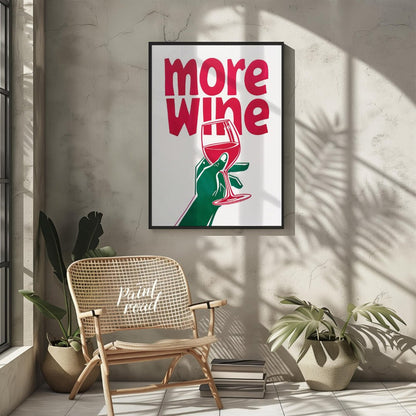 This striking Pop Art graphic features a bold invitation for “more wine”. The phrase “more wine” is… for other