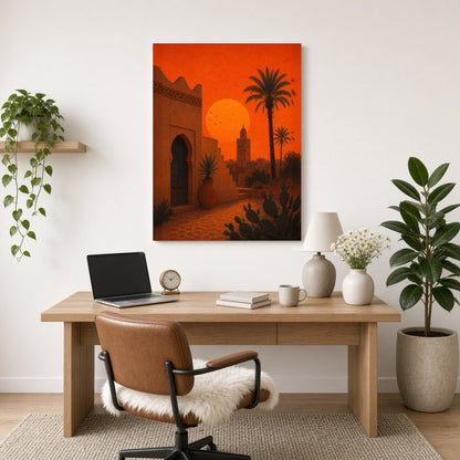 Capture the enchanting glow of a Moroccan sunset with this stunning Mediterranean landscape art for Home Office