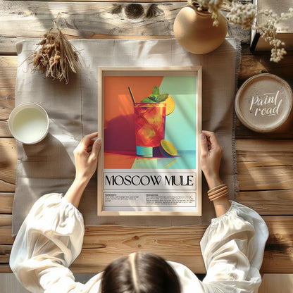 This energetic and stylish poster features a vibrant Moscow Mule, characteristically served in a ta… for kitchen
