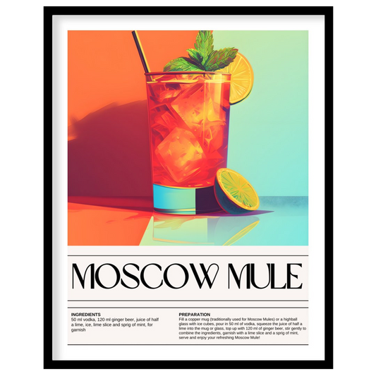 This energetic and stylish poster features a vibrant Moscow Mule, characteristically served in a ta… for place
