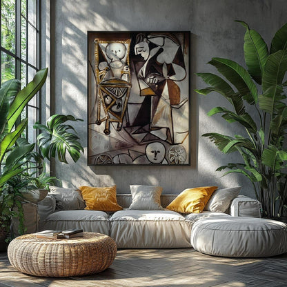 This monochromatic artwork by Pablo Picasso, rendered primarily in shades of brown, white, and blac… for living room