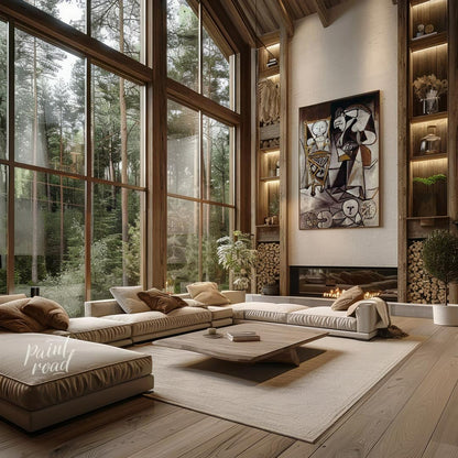 This monochromatic artwork by Pablo Picasso, rendered primarily in shades of brown, white, and blac… for living room