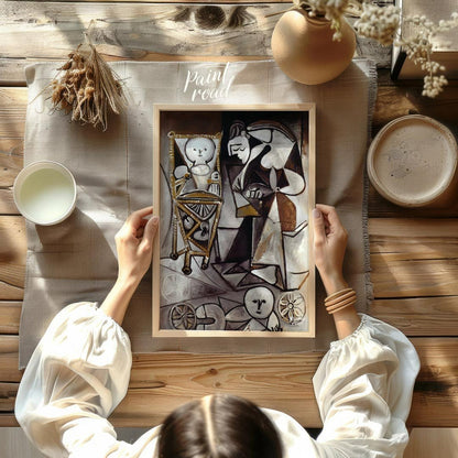 This monochromatic artwork by Pablo Picasso, rendered primarily in shades of brown, white, and blac… for other