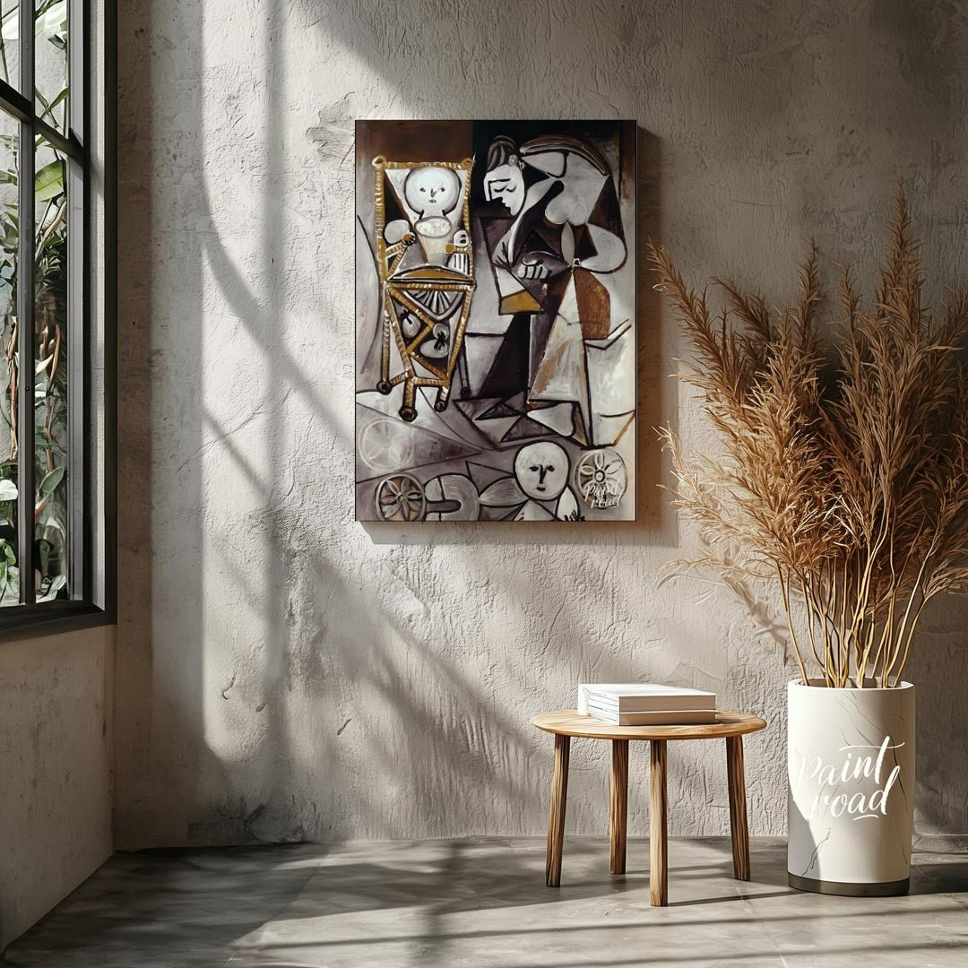 This monochromatic artwork by Pablo Picasso, rendered primarily in shades of brown, white, and blac… for other