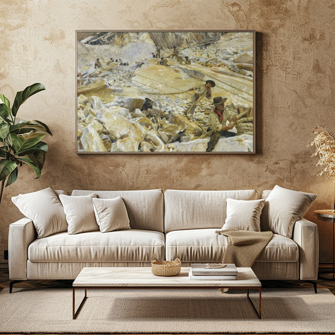 Immerse yourself in the rugged beauty and industrious spirit of a mountain quarry scene. This for Family Room