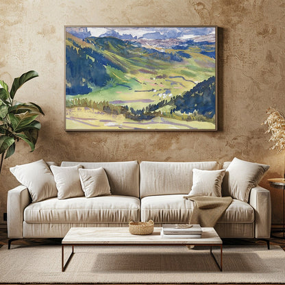 Experience the tranquil beauty of nature with this captivating mountain landscape artwork. The for Family Room