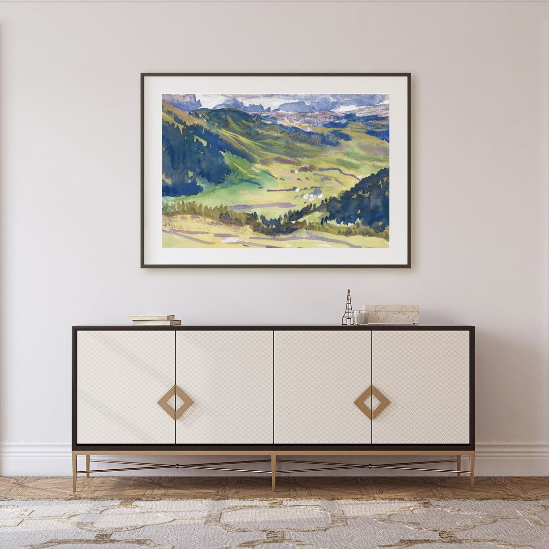 Experience the tranquil beauty of nature with this captivating mountain landscape artwork. The for Foyer