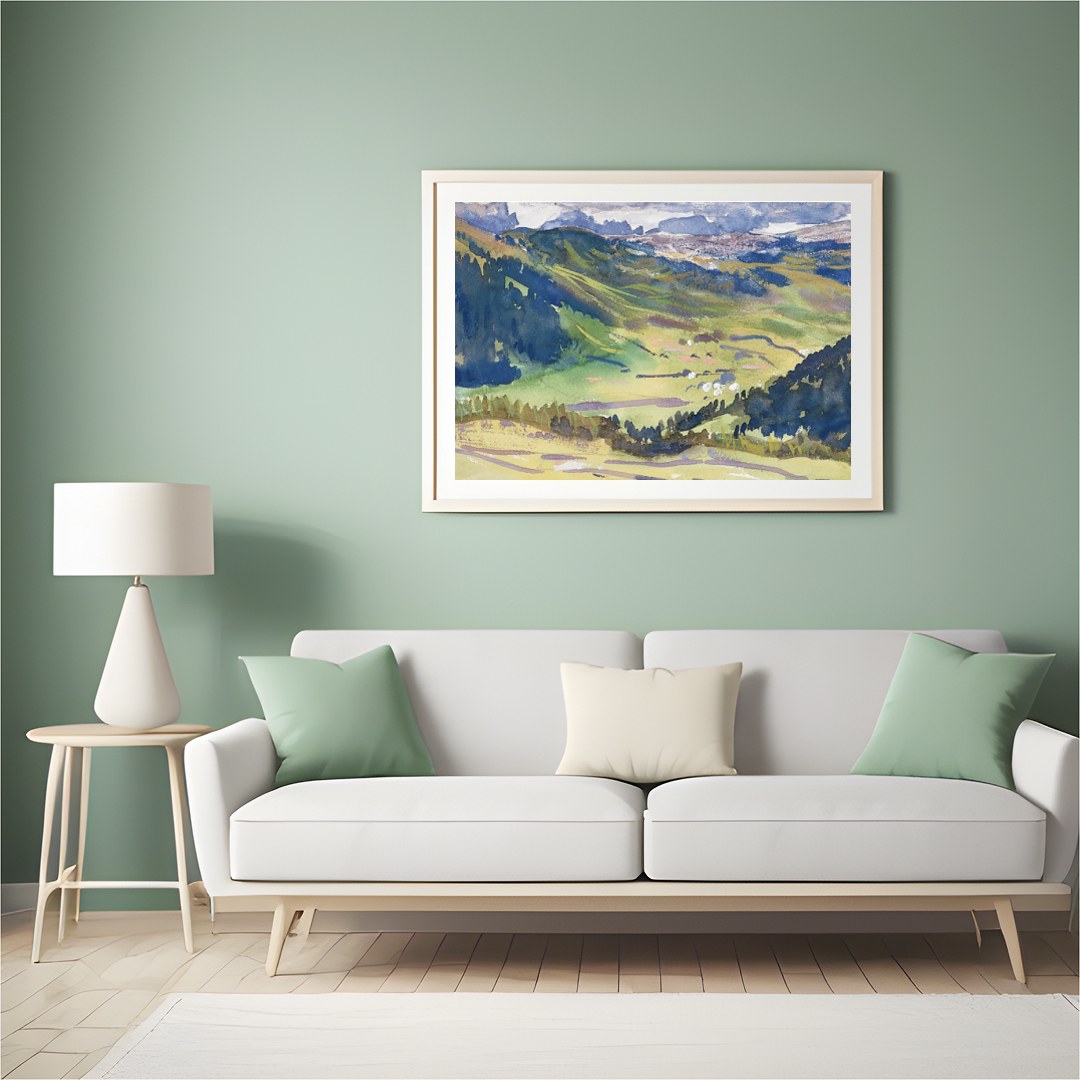Experience the tranquil beauty of nature with this captivating mountain landscape artwork. The for Hall