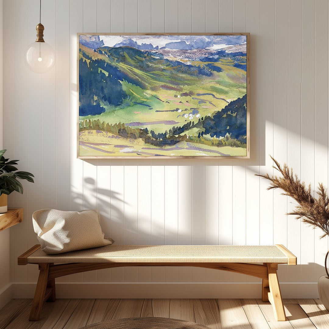 Experience the tranquil beauty of nature with this captivating mountain landscape artwork. The for Hallway