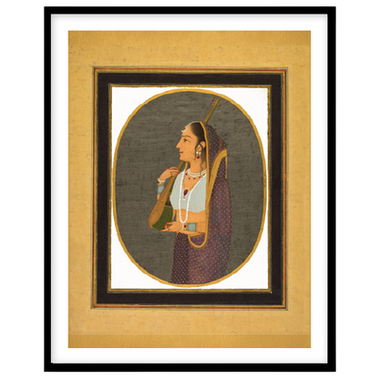 This exquisite art piece captures the elegance of a Mughal-era courtesan poised with her tanpura. for dwelling