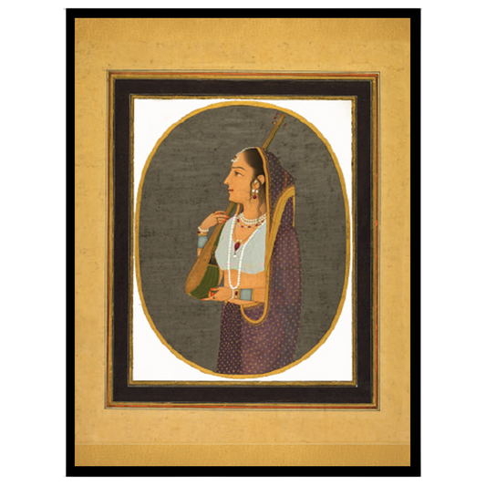This exquisite art piece captures the elegance of a Mughal-era courtesan poised with her tanpura. for dwelling