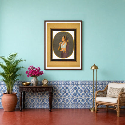 This exquisite art piece captures the elegance of a Mughal-era courtesan poised with her tanpura. for Entrance