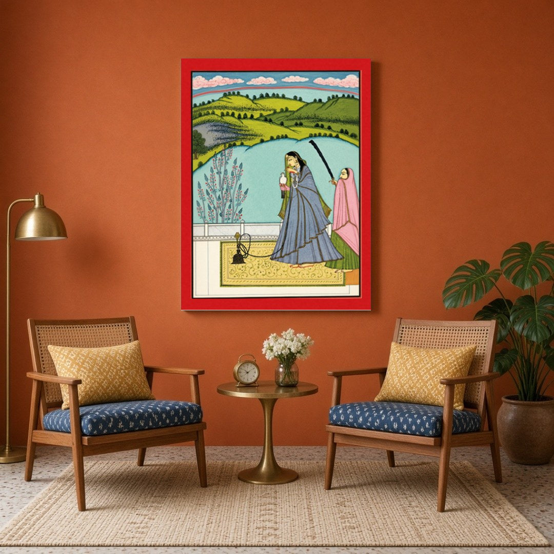 Experience the elegance of Mughal-era sophistication with this detailed artwork, depicting a for Sitting Area