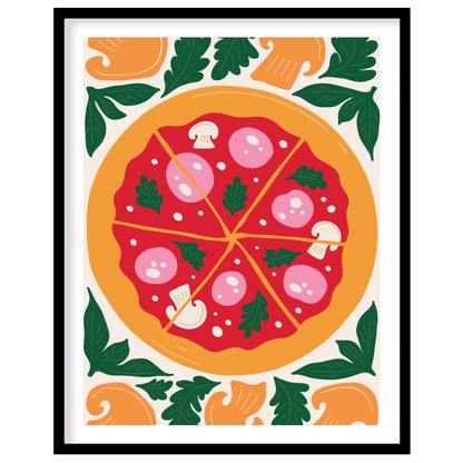 This appetizing illustration presents a beautifully rendered pizza, centrally placed and sliced int… for abode