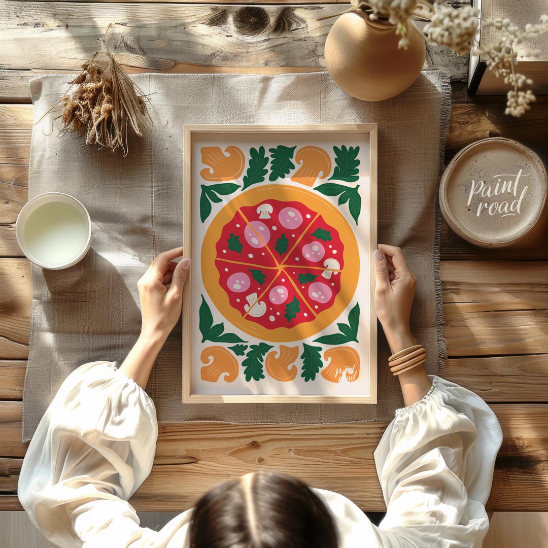 This appetizing illustration presents a beautifully rendered pizza, centrally placed and sliced int… for other