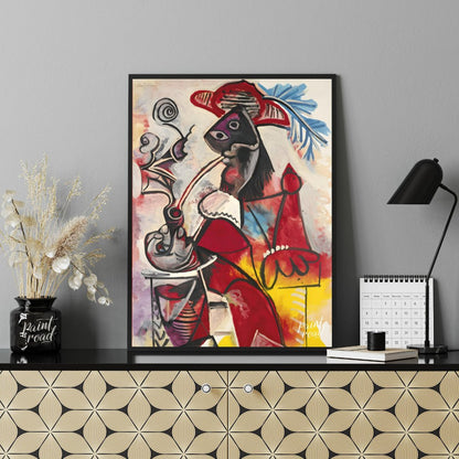 This late-period painting by Pablo Picasso, “Musketeer à la Pipe,” showcases his vigorous and uninh… for office