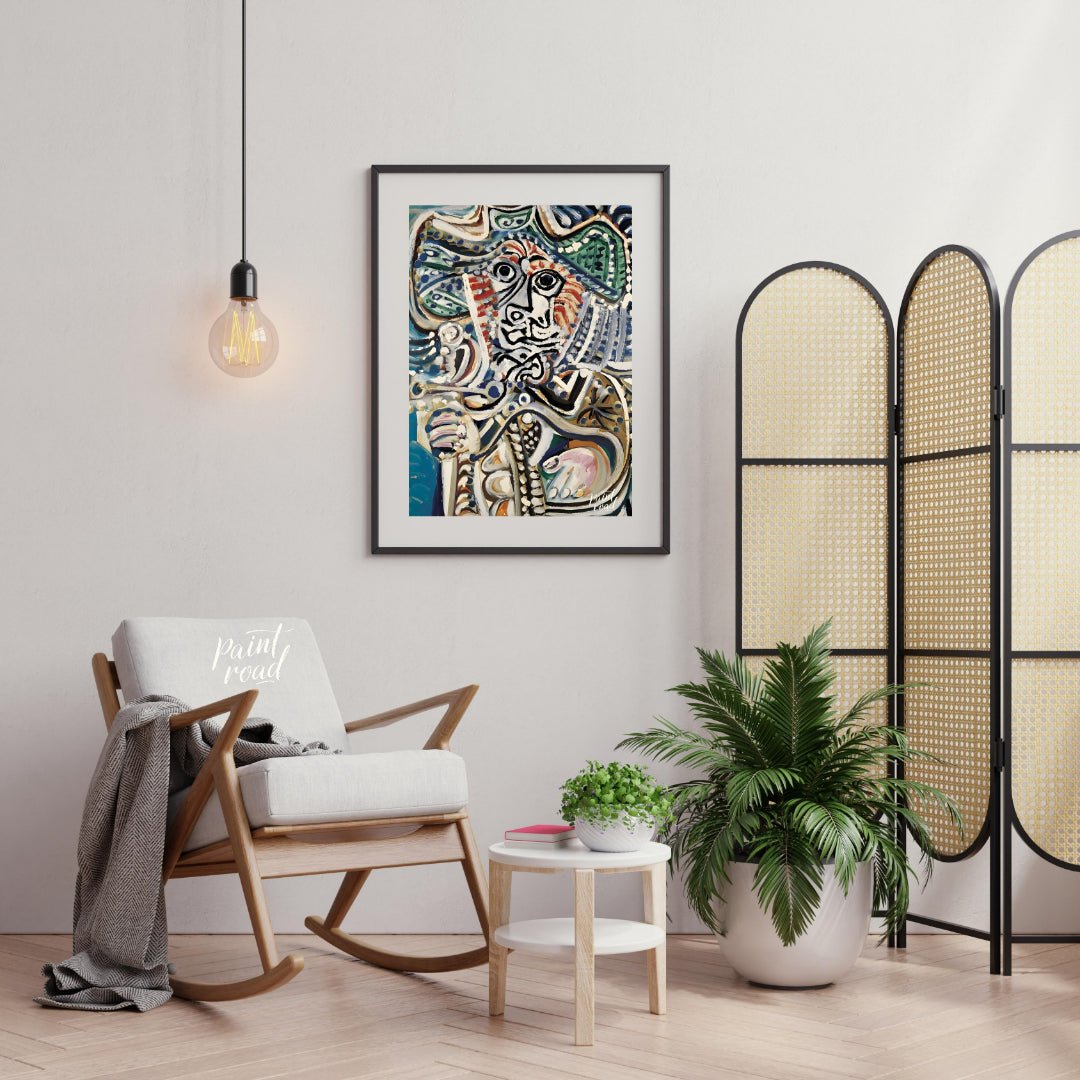 This powerful and highly energetic painting by Pablo Picasso, commonly recognized as a “Musketeer w… for living room
