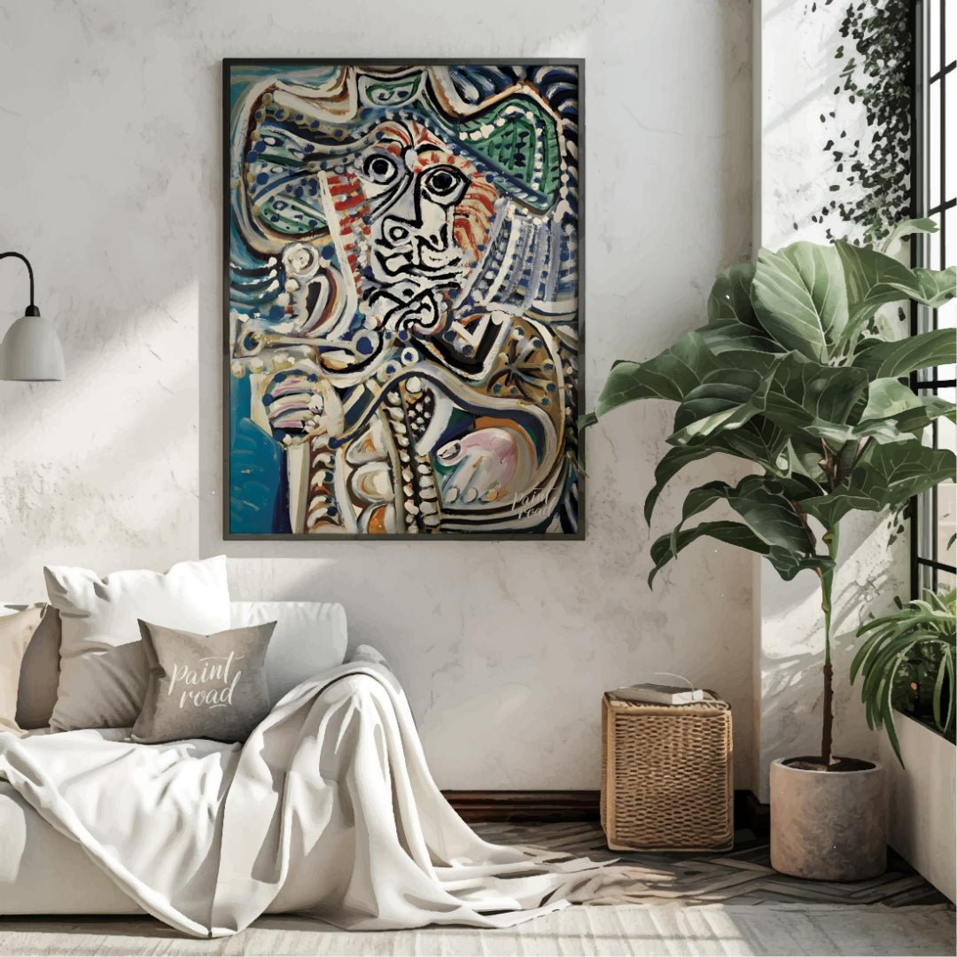 This powerful and highly energetic painting by Pablo Picasso, commonly recognized as a “Musketeer w… for living room