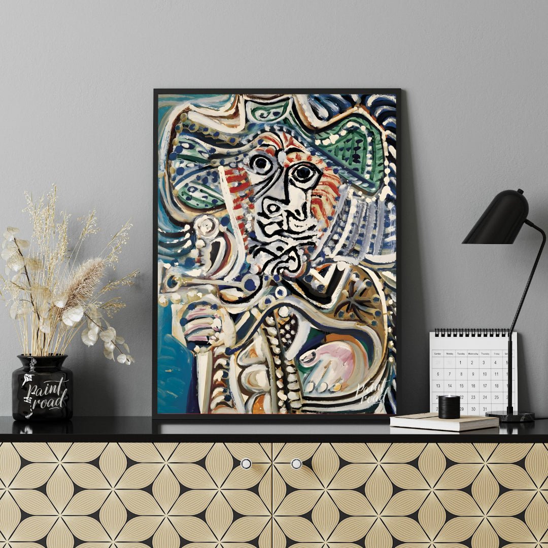 This powerful and highly energetic painting by Pablo Picasso, commonly recognized as a “Musketeer w… for office