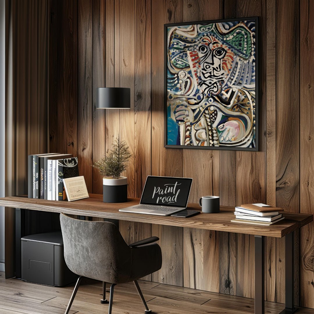 This powerful and highly energetic painting by Pablo Picasso, commonly recognized as a “Musketeer w… for office