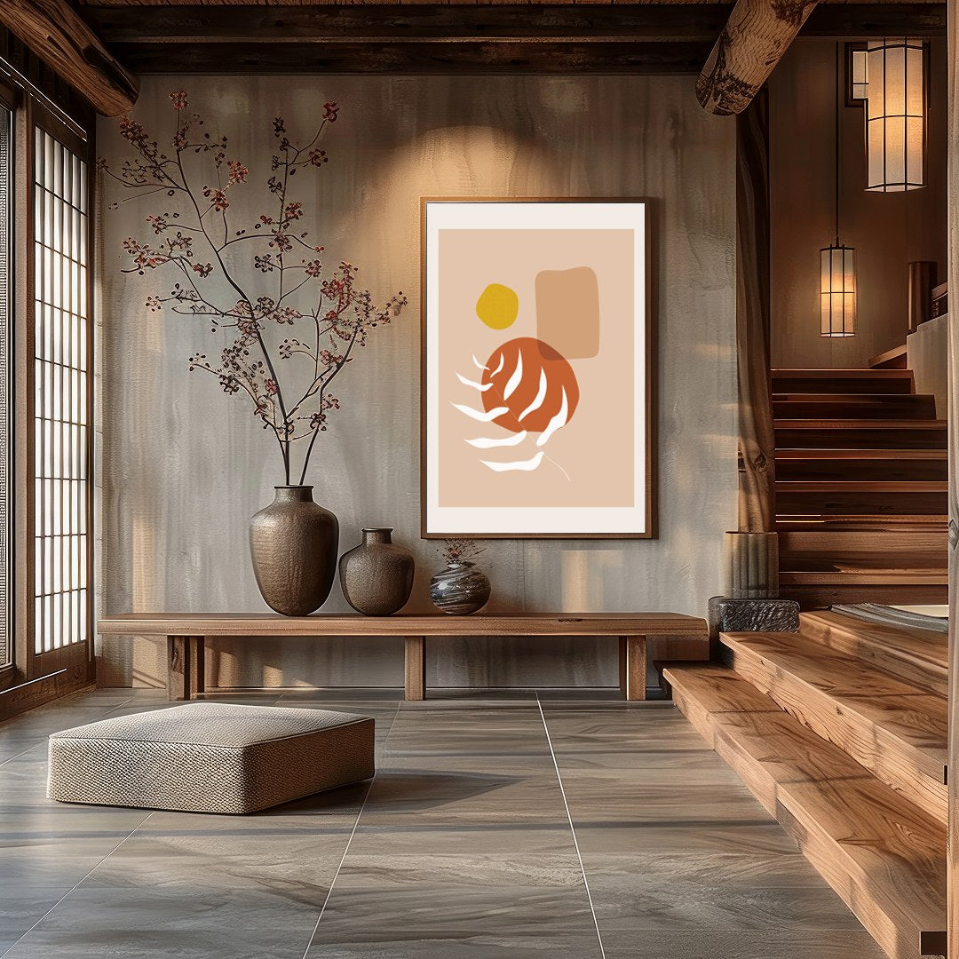 This artwork captures the essence of modern minimalism with its soothing earth tones and abstract for Hall
