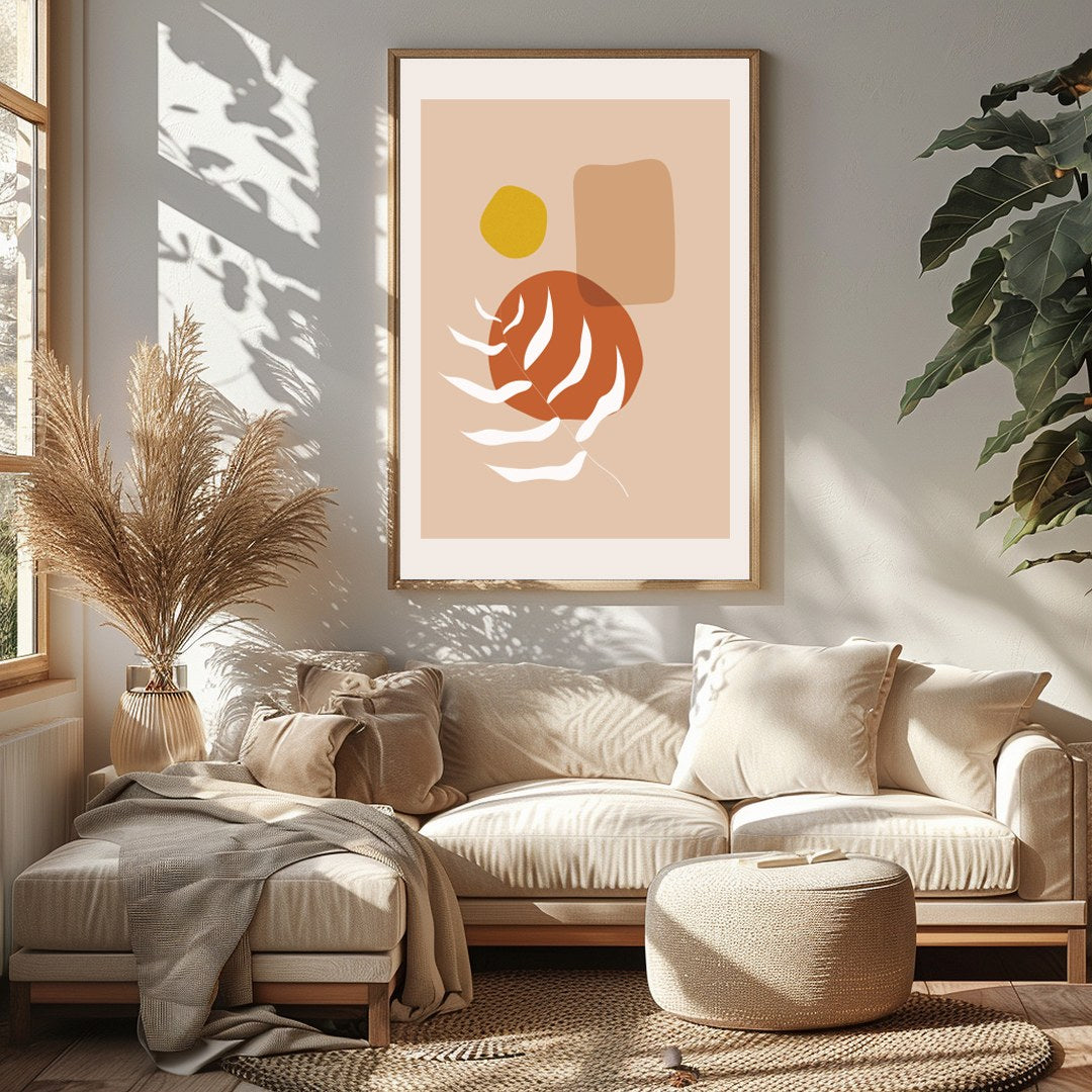 This artwork captures the essence of modern minimalism with its soothing earth tones and abstract for Sitting Area