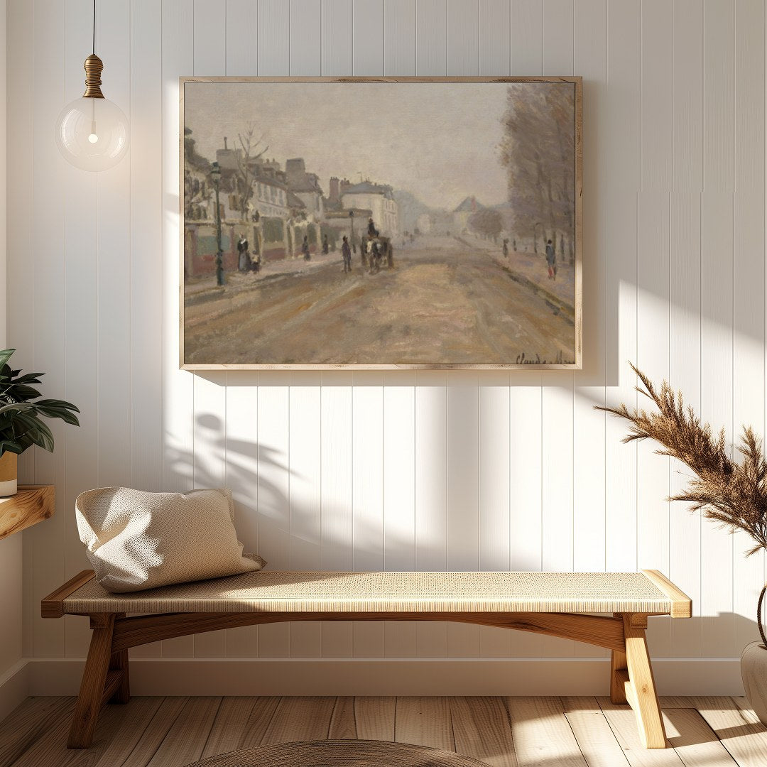 This captivating artwork presents a serene street scene painted in gentle pastel tones. With its for Hallway