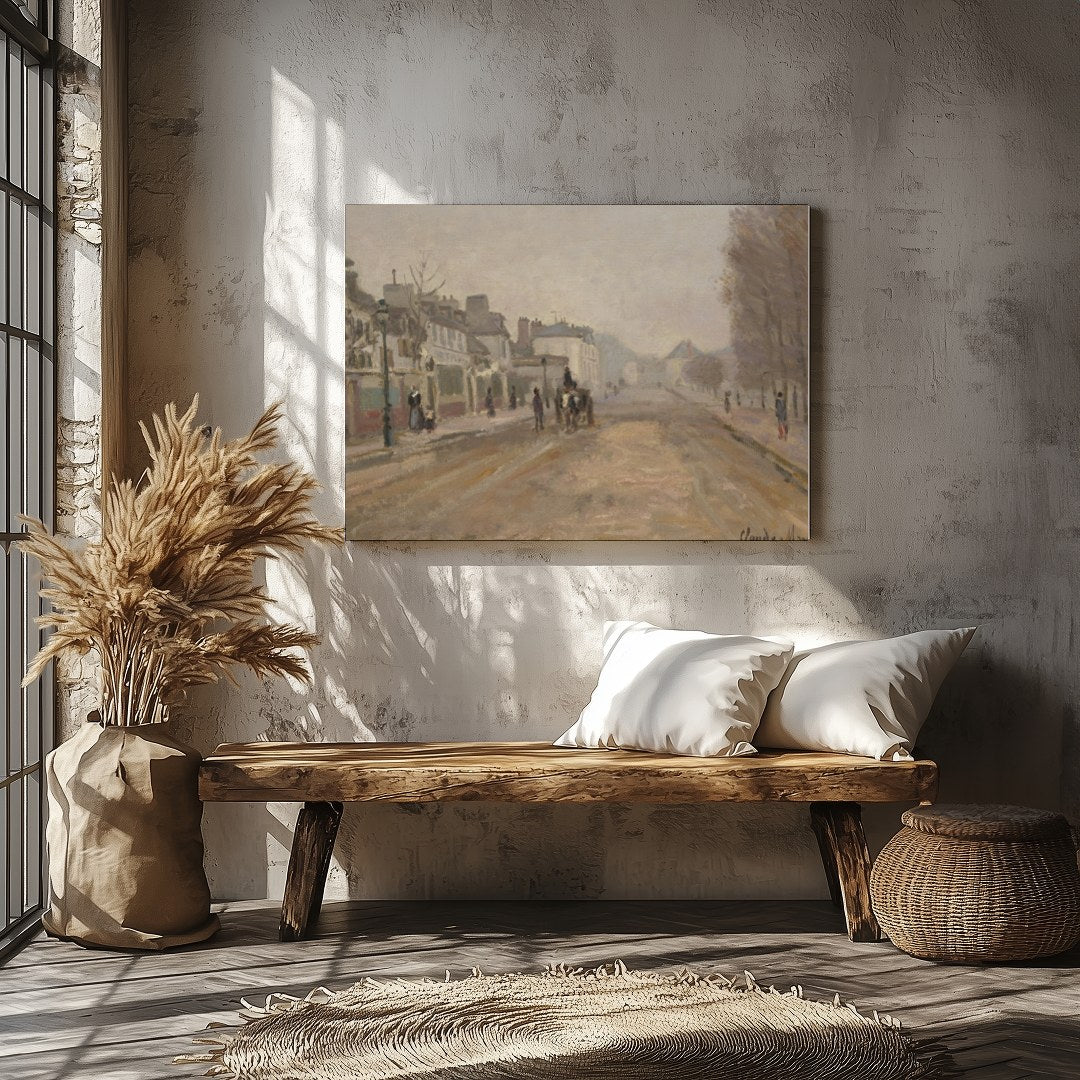 This captivating artwork presents a serene street scene painted in gentle pastel tones. With its for Veranda
