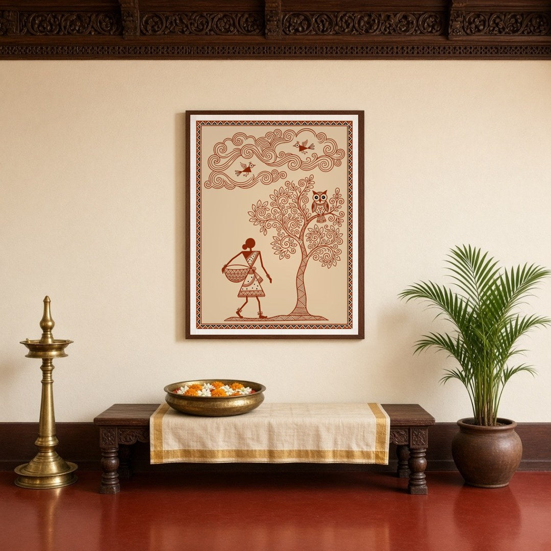 Immerse yourself in the enchanting world of Warli Art with this evocative piece that portrays a for Entrance