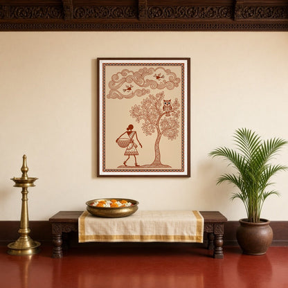 Immerse yourself in the enchanting world of Warli Art with this evocative piece that portrays a for Entrance