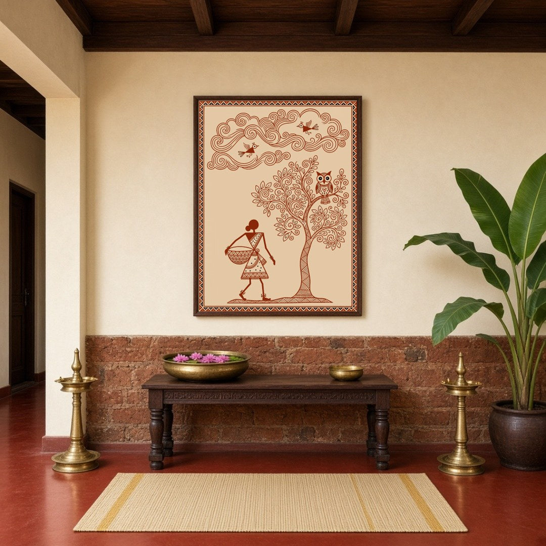 Immerse yourself in the enchanting world of Warli Art with this evocative piece that portrays a for Hallway