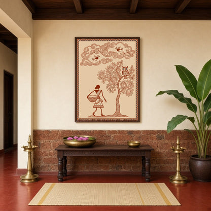 Immerse yourself in the enchanting world of Warli Art with this evocative piece that portrays a for Hallway