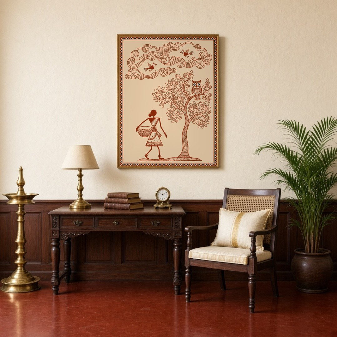 Immerse yourself in the enchanting world of Warli Art with this evocative piece that portrays a for Study
