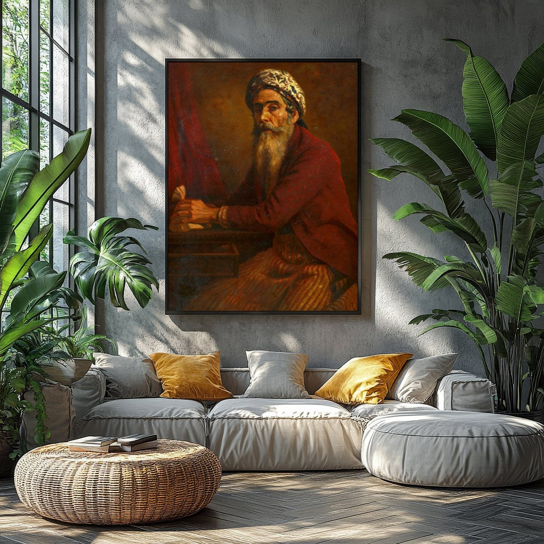 This captivating artwork portrays a mystic scholar immersed in thoughtful reflection. The intricate for Balcony