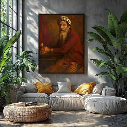 This captivating artwork portrays a mystic scholar immersed in thoughtful reflection. The intricate for Balcony