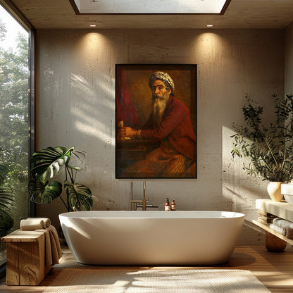 This captivating artwork portrays a mystic scholar immersed in thoughtful reflection. The intricate for Bathroom