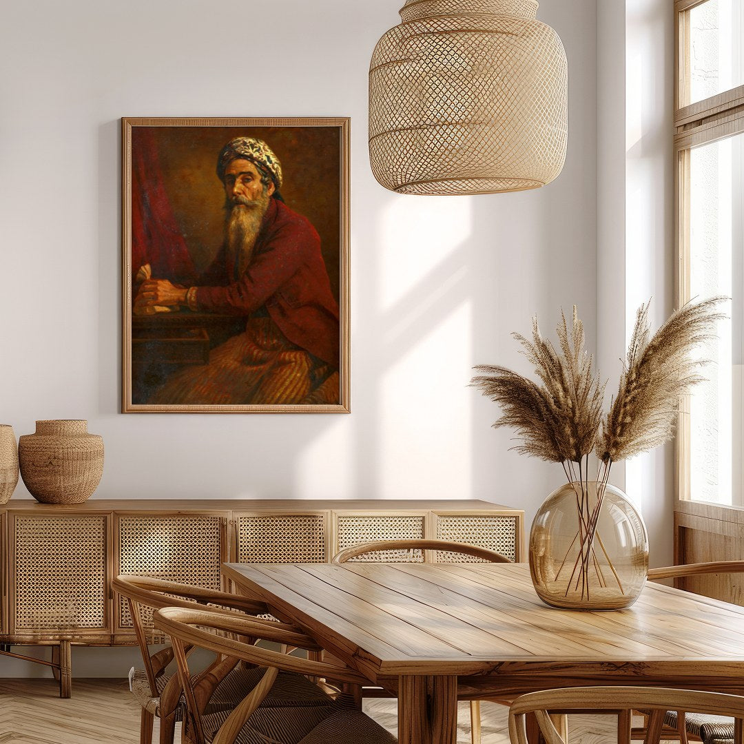 This captivating artwork portrays a mystic scholar immersed in thoughtful reflection. The intricate for Extra Kitchen