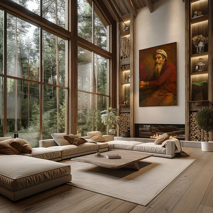 This captivating artwork portrays a mystic scholar immersed in thoughtful reflection. The intricate for Living Room