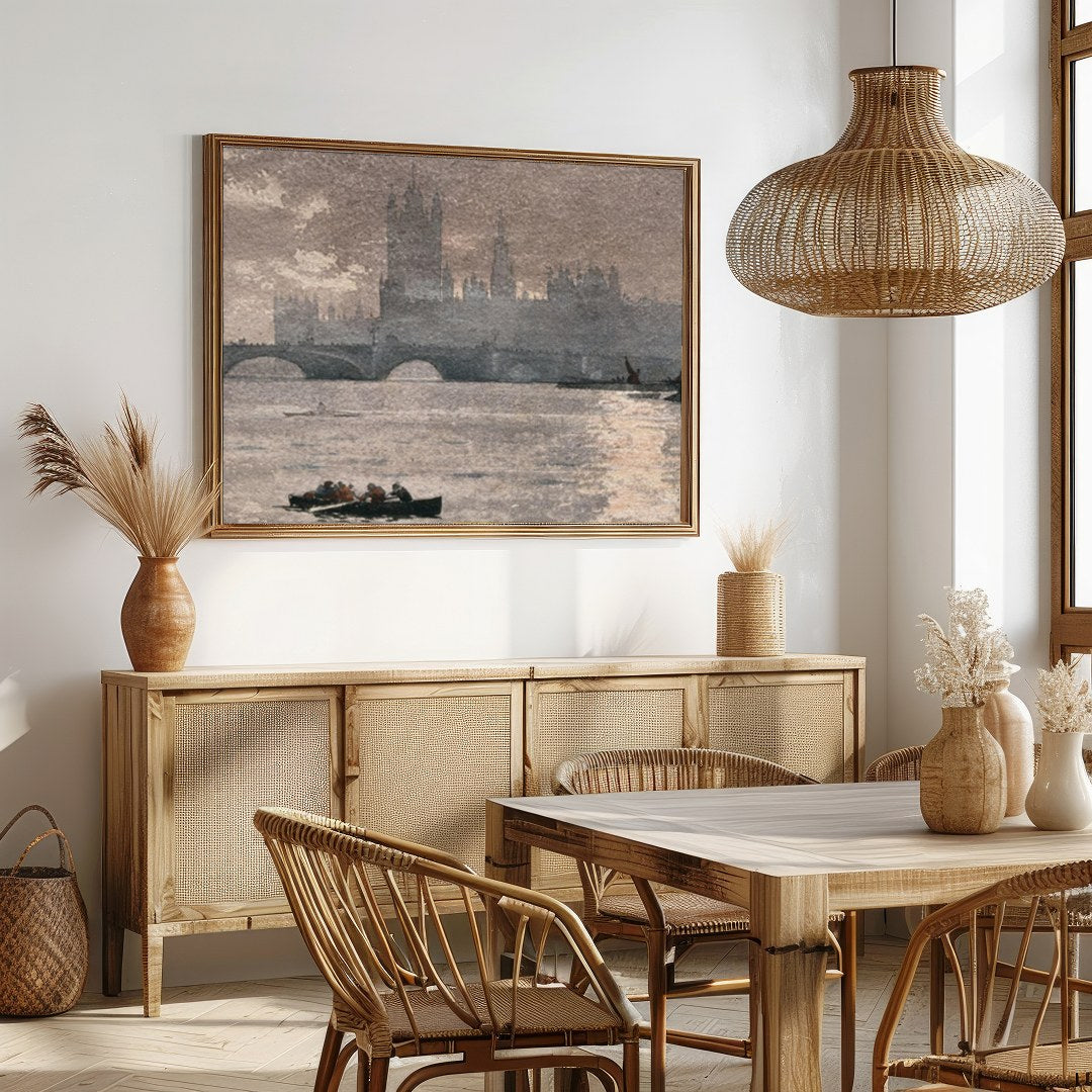 Dive into the serene ambiance of this painting capturing the iconic Westminster silhouette under a for Dining