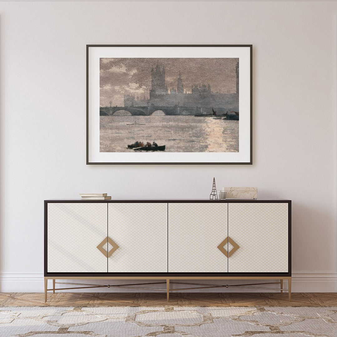 Dive into the serene ambiance of this painting capturing the iconic Westminster silhouette under a for Foyer