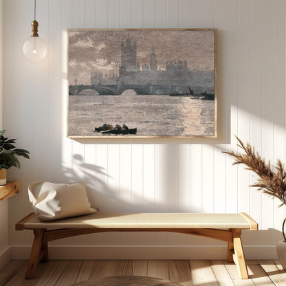 Dive into the serene ambiance of this painting capturing the iconic Westminster silhouette under a for Hallway