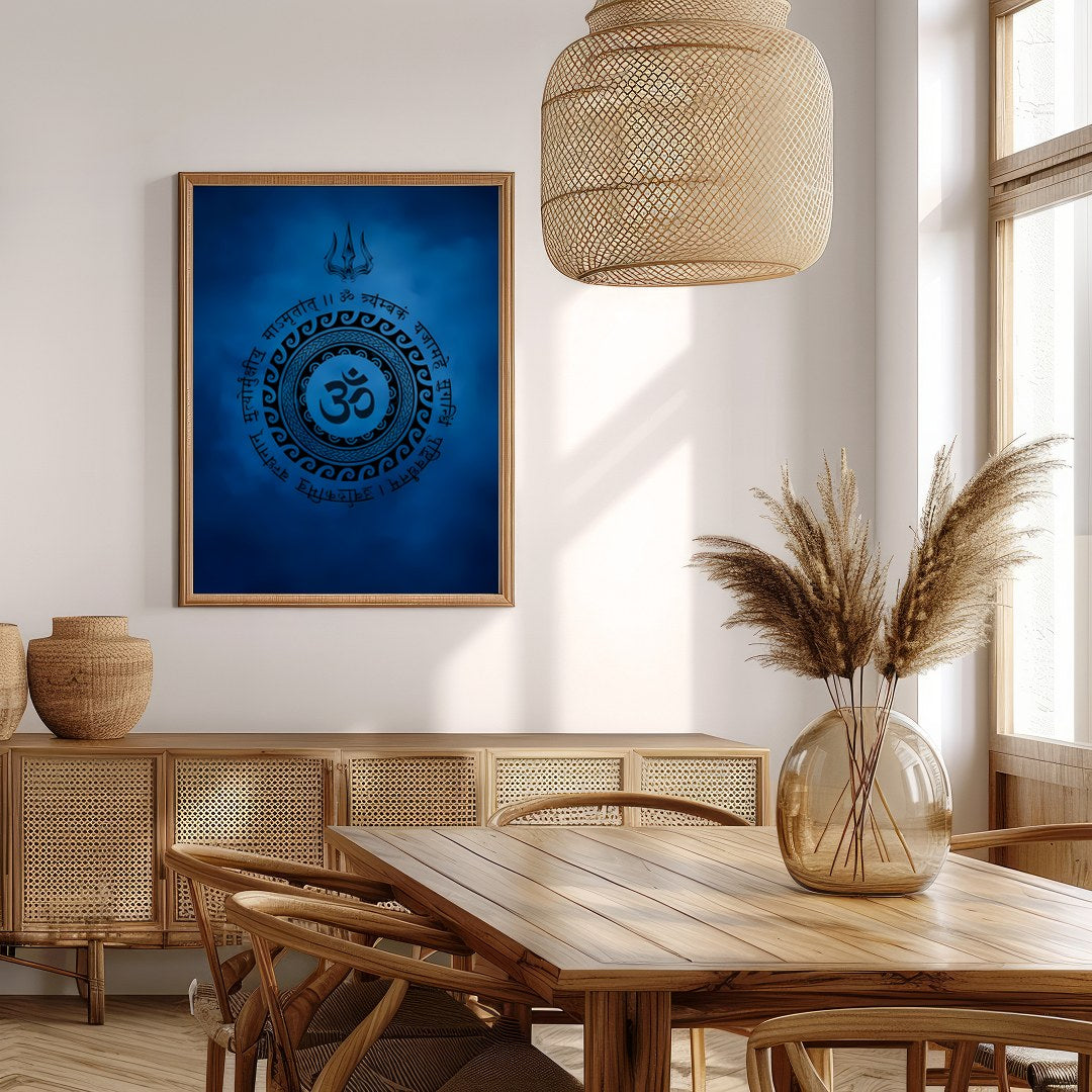 Dive into tranquility with this captivating artwork featuring a mystical Om symbol encircled by for Extra Kitchen