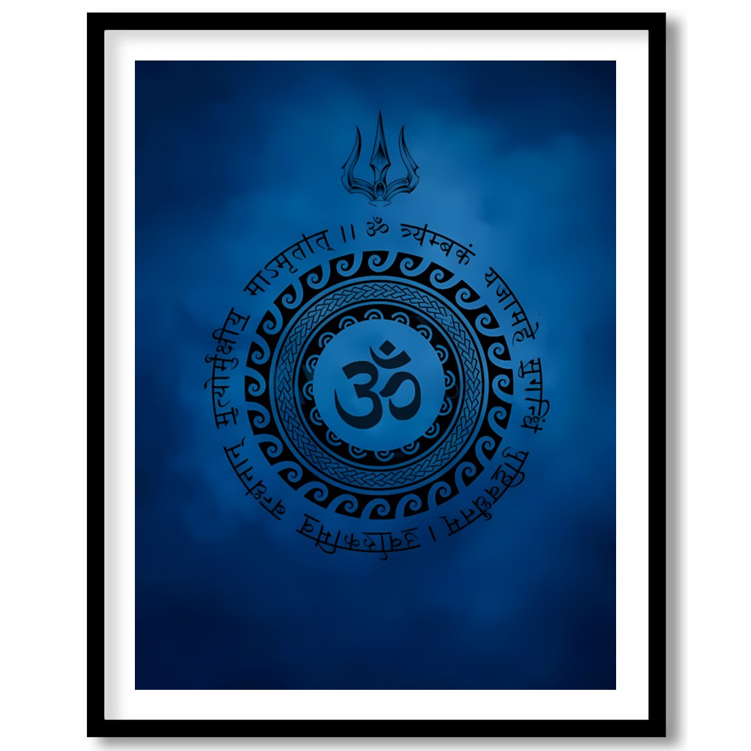 Dive into tranquility with this captivating artwork featuring a mystical Om symbol encircled by for gallery