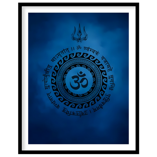 Dive into tranquility with this captivating artwork featuring a mystical Om symbol encircled by for gallery