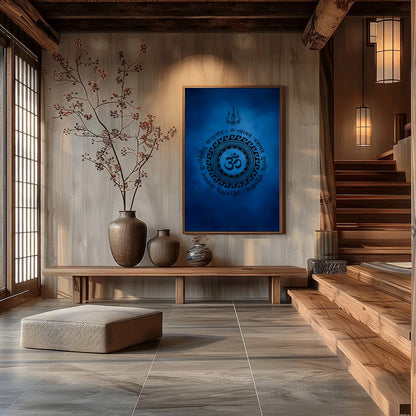 Dive into tranquility with this captivating artwork featuring a mystical Om symbol encircled by for Hall