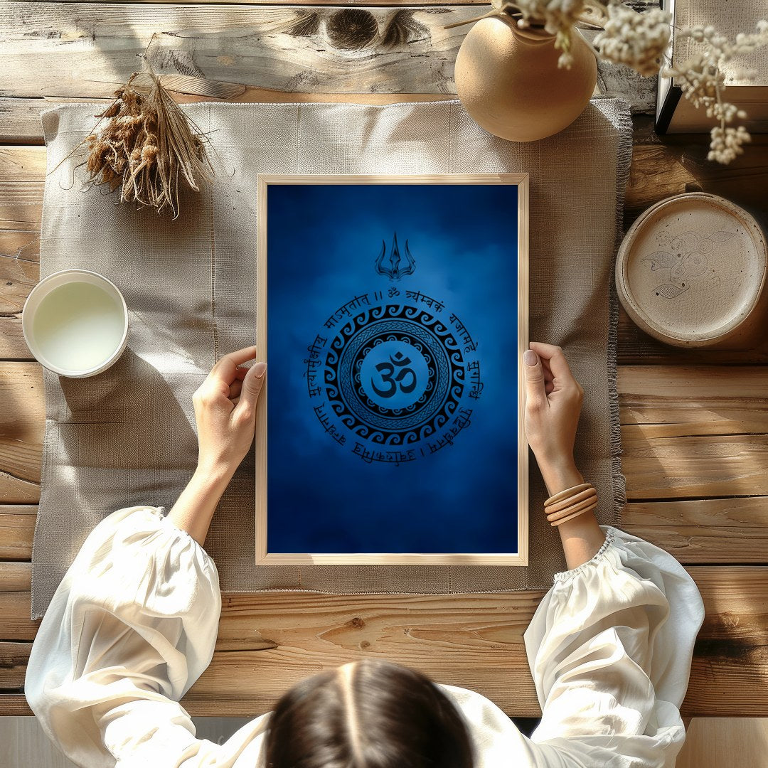 Dive into tranquility with this captivating artwork featuring a mystical Om symbol encircled by for Kitchen