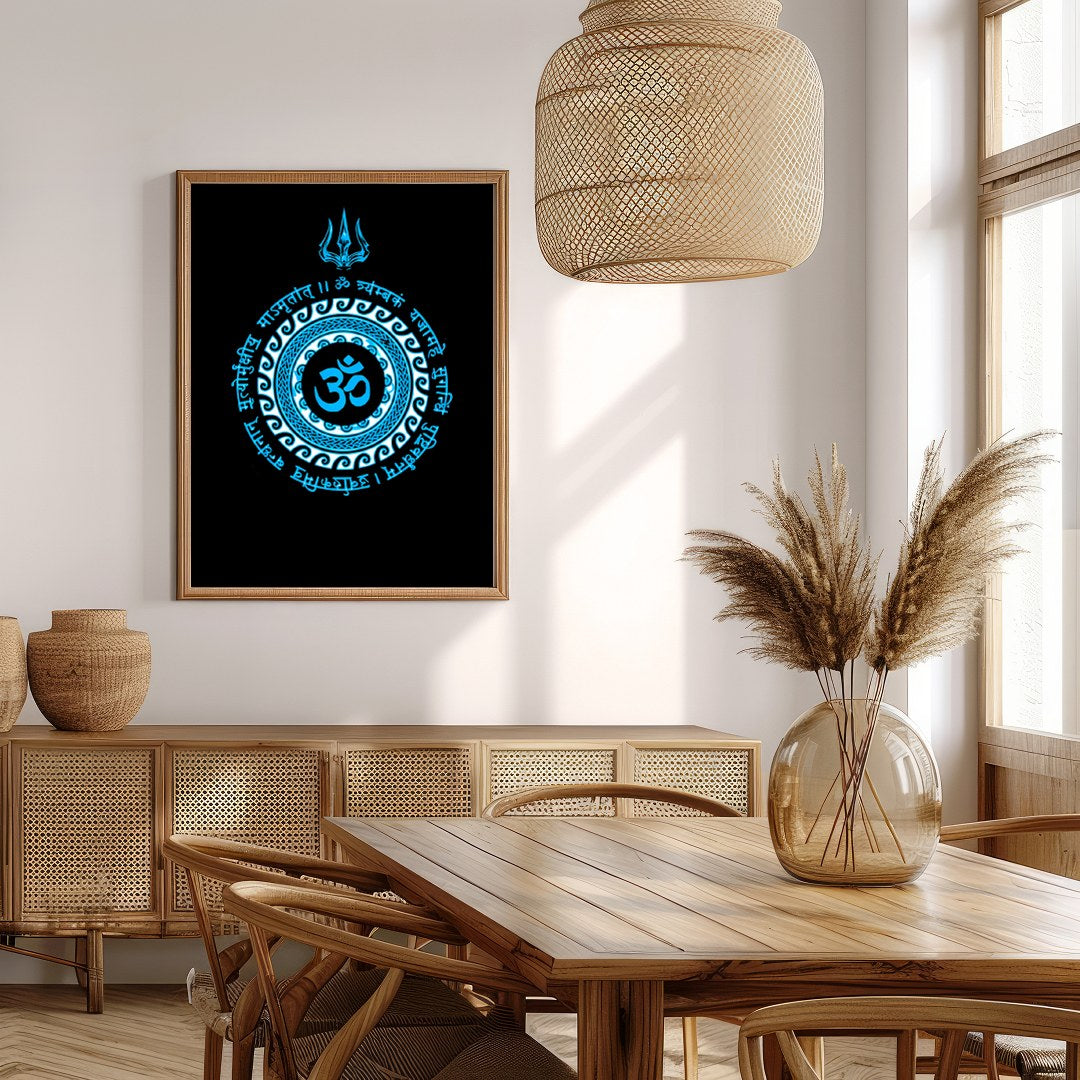 This striking artwork features the sacred Om symbol at the heart of a detailed mandala, rendered in for Extra Kitchen